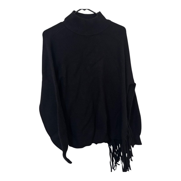 *New with tag* Nordstrom Women's Black mock neck black Sweater with side Fringe - Picture 2 of 14